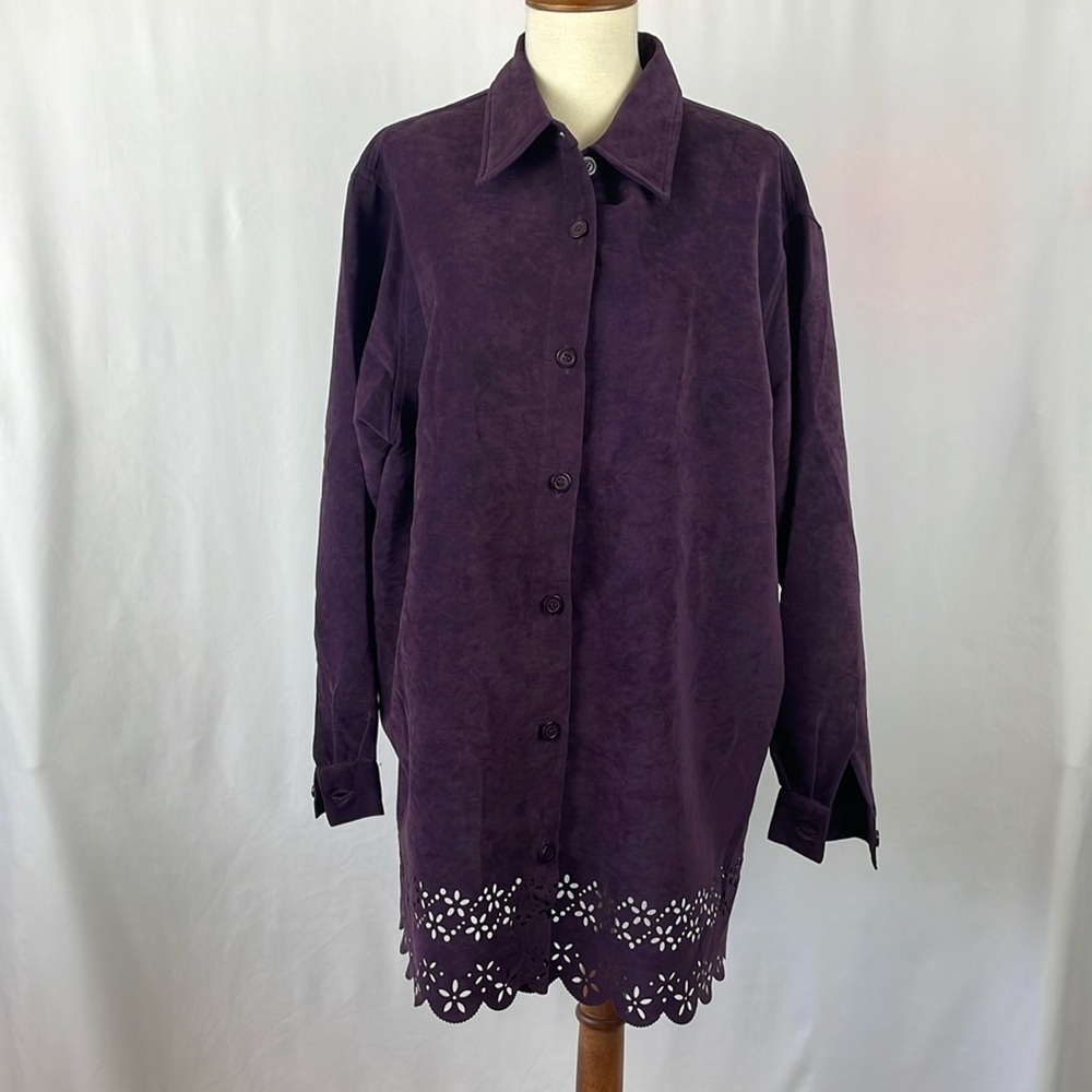NWT Dressbarn Plum Long Sleeve Button Up Shirt w/Cutouts at Hem - Size 14/16W